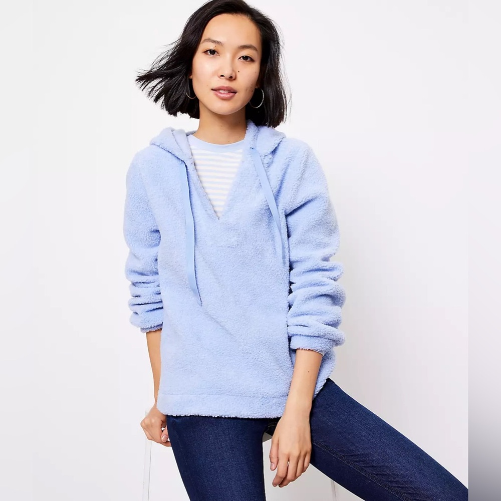 LOFT Blue Sherpa Hoodie Sweatshirt